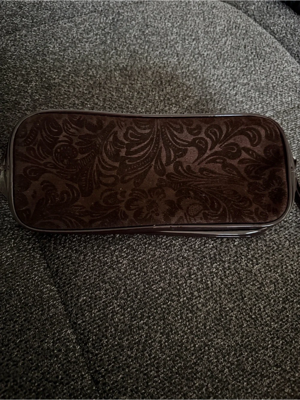 Brown Paisley Floral Suede Wristlet Clutch